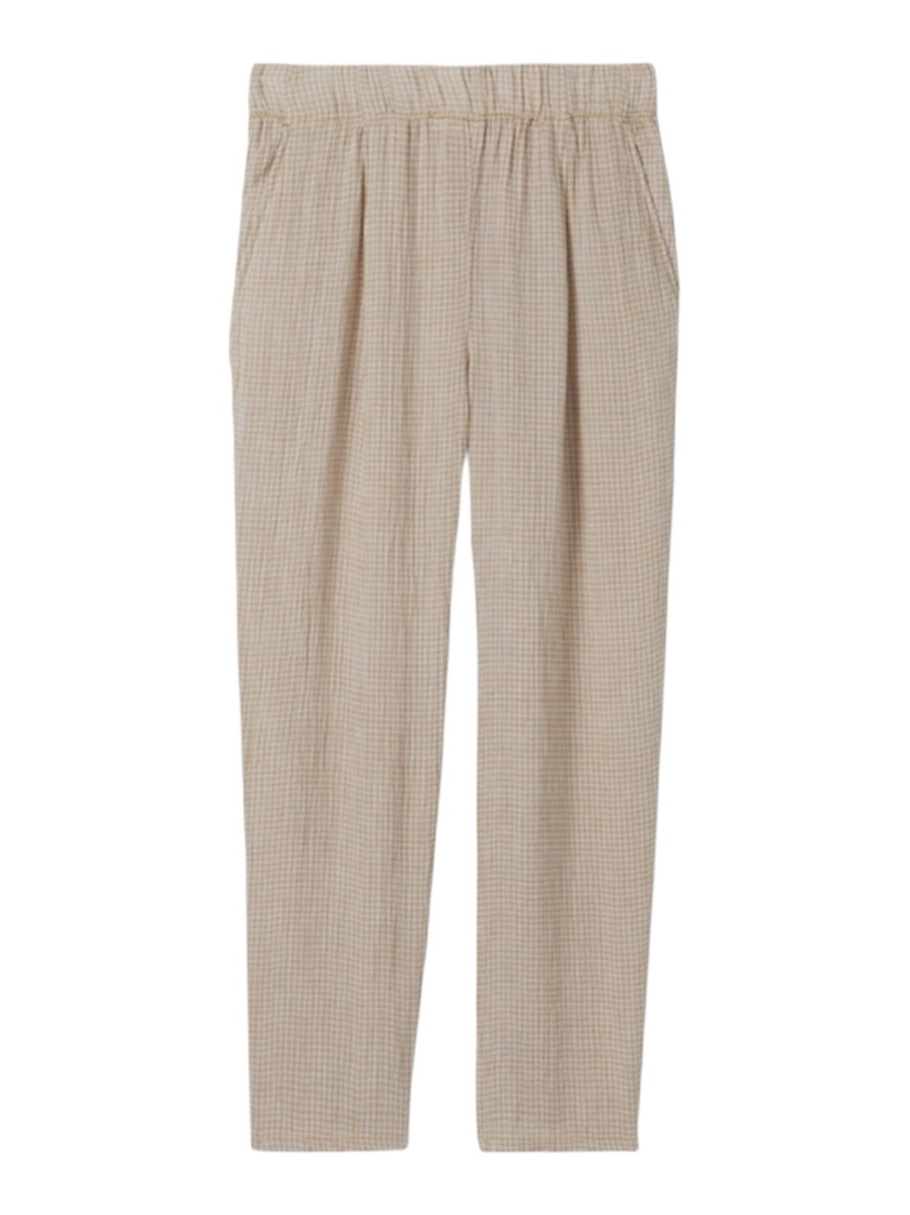 Eileen Fisher Beige Gingham Linen Cropped Ankle Pants